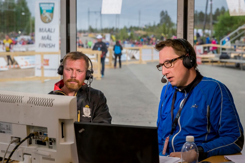 Web TV commentators Jørn Sundby (on the right) and Petter Thoresen at their work. Photo: Jukka Lämsä.